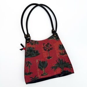Sharon G Tapestry Palm Tree Printed Shoulder Bag Red Green